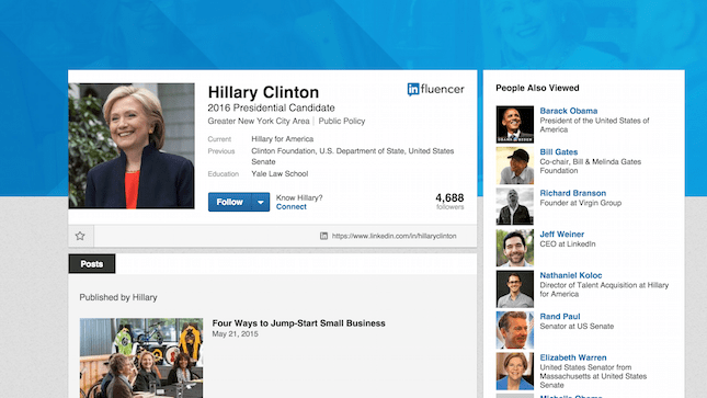 Hillary Clinton, LinkedIn