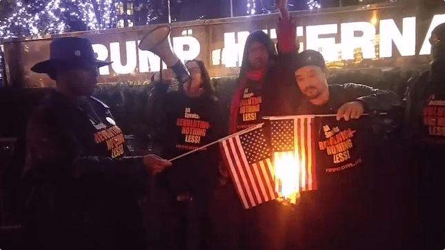 Donald Trump, flag burning, protest, Trump hotel