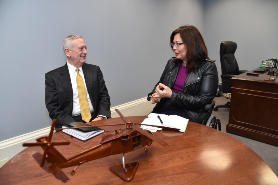 Sen. Tammy Duckworth (D-Ill.) meets with Defense Secretary-nominee Retired Marine Gen. James Mattis.