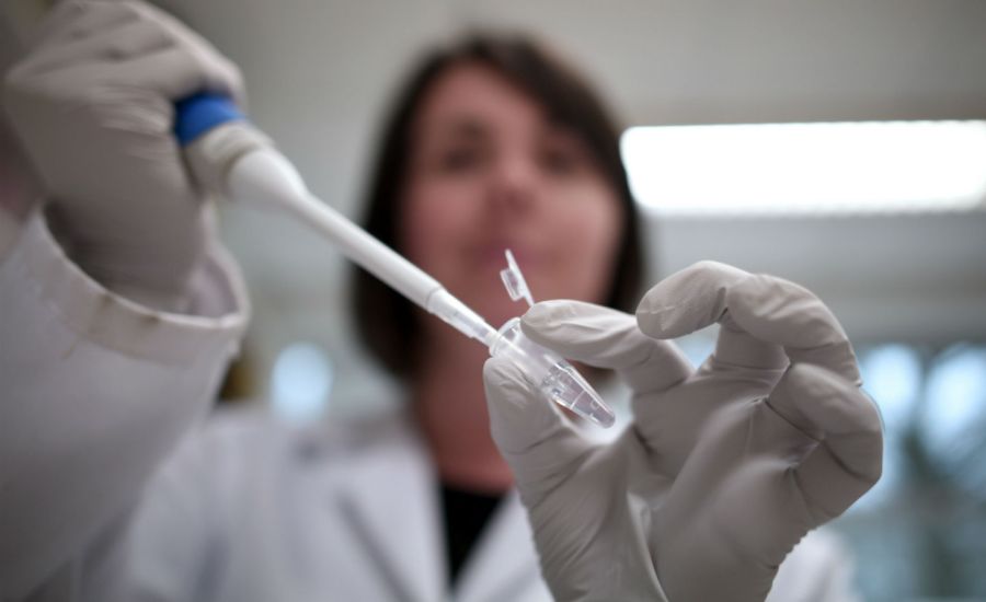 Scientist holds a pipette