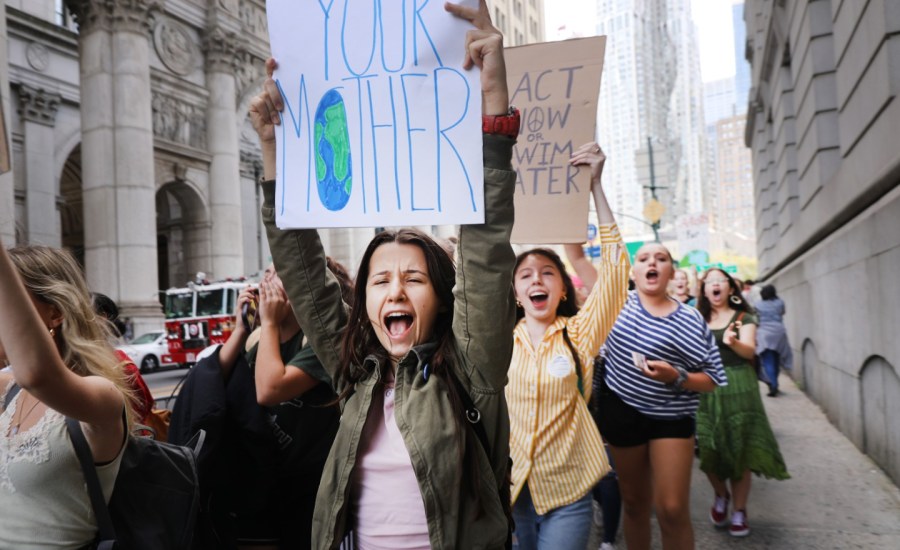 a photo of student climate protests in New York City