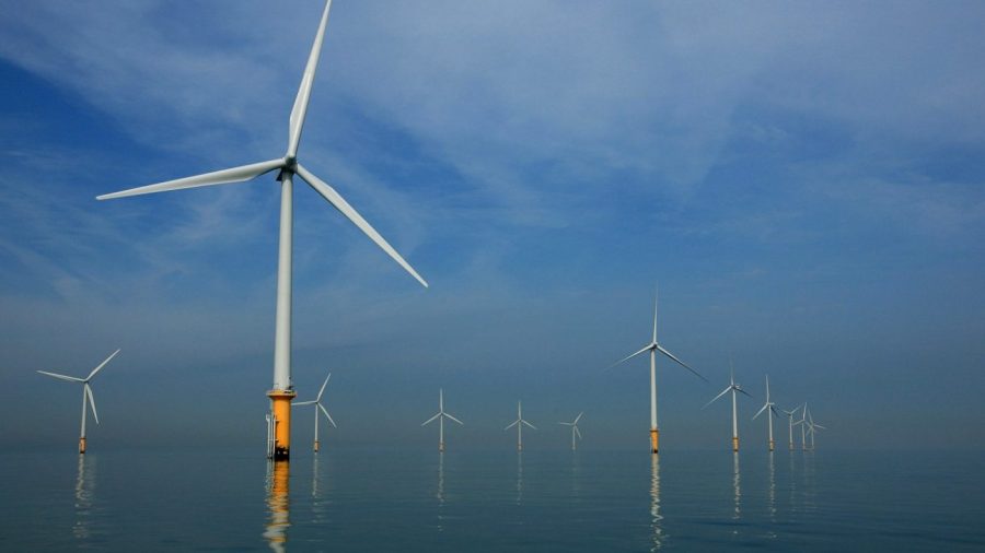 a photo of offshore wind turbines