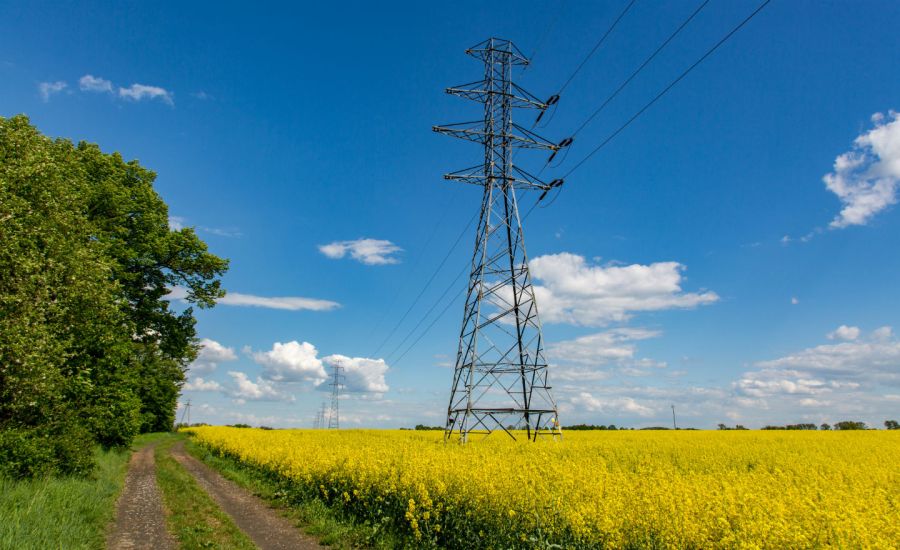 Photo of power lines over a field