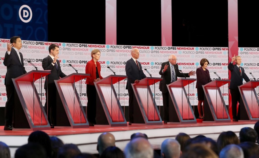 the democratic presidential candidates onstage at the sixth democratic debate