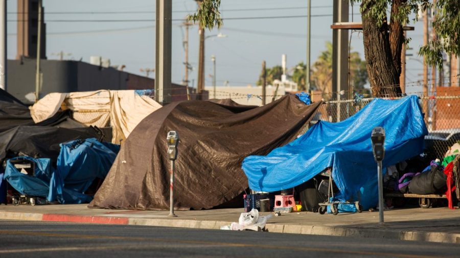 a homeless encampment in a city