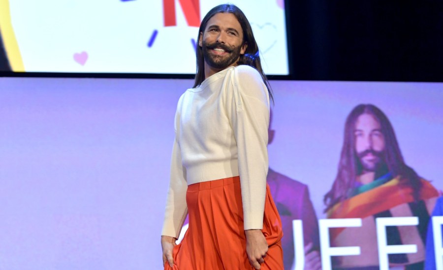 Jonathan Van Ness on stage during a Queer Eye panel.