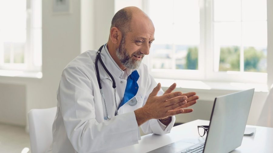 doctor conducts a telemedicine call