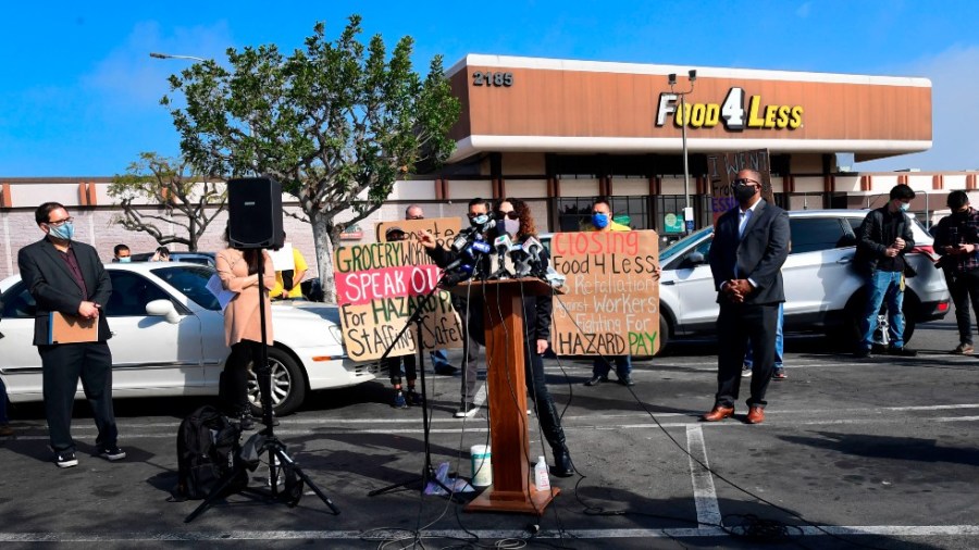 Protesters call for hazard pay for grocery store workers