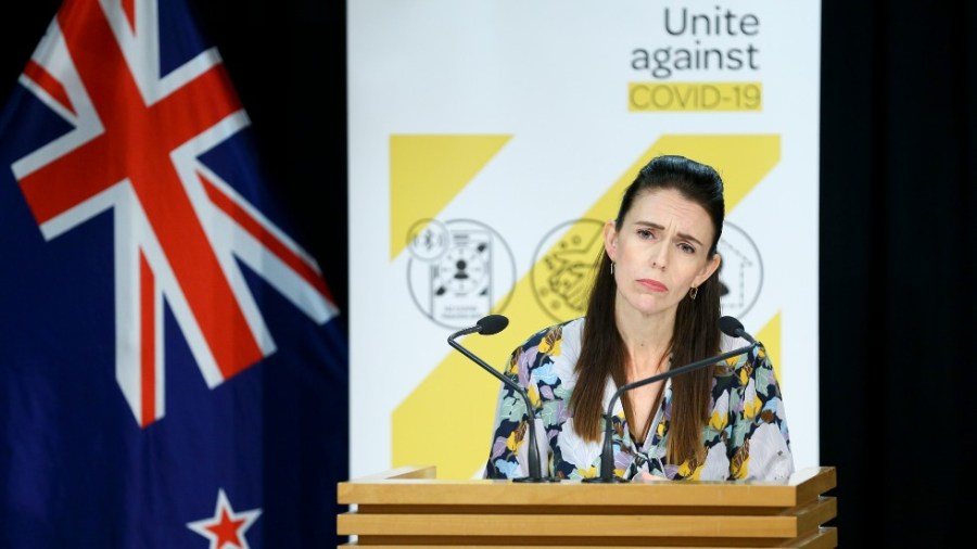 Prime Minister Jacinda Ardern looks on during a press conference at Parliament on February 28, 2021 in Wellington, New Zealand.