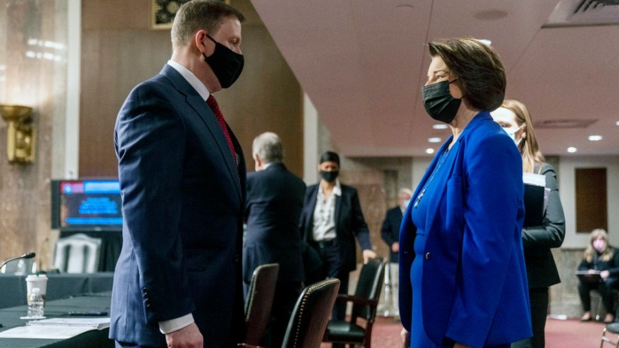 Former Capitol Police chief Steven Sund and Sen. Amy Klobuchar