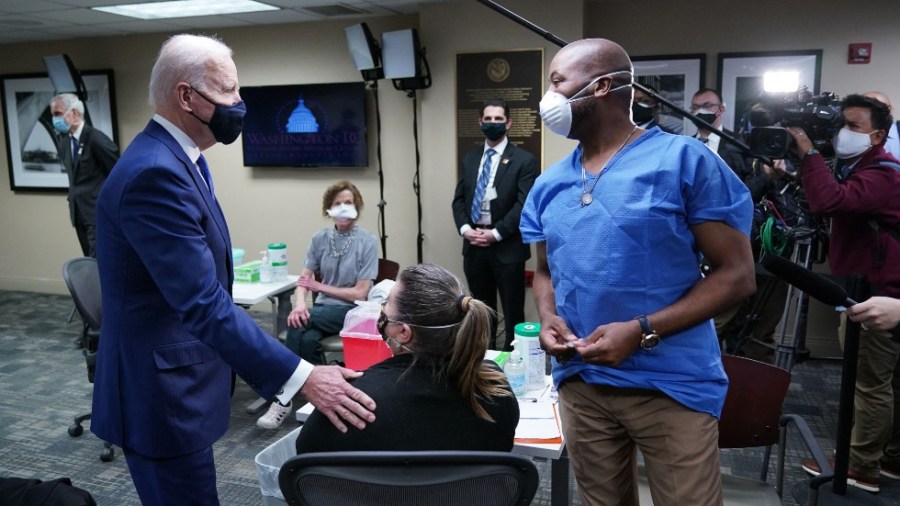 President Biden visits a coronavirus vaccination site for veterans in Washington, D.C.