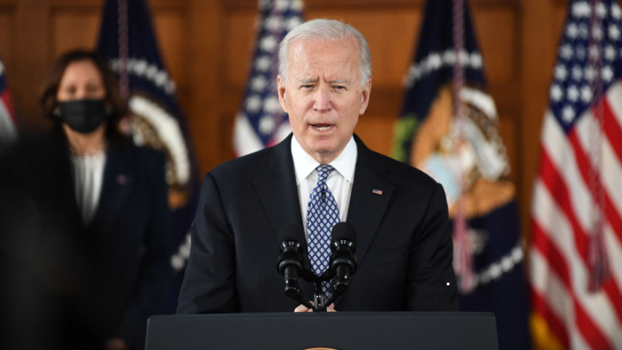 Vice President Harris and President Biden speak during a listening session with Georgia Asian American and Pacific Islander community leaders at Emory University