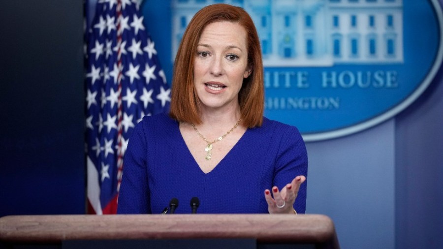 Biden press secretary Jen Psaki addresses reporters at the White House