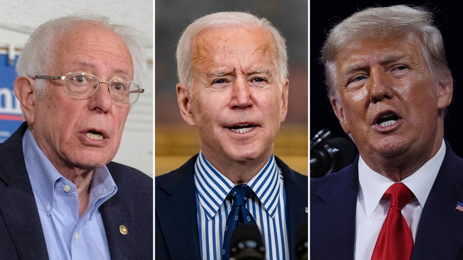 Senator Bernie Sanders, President Joe Biden, and former President Donald Trump