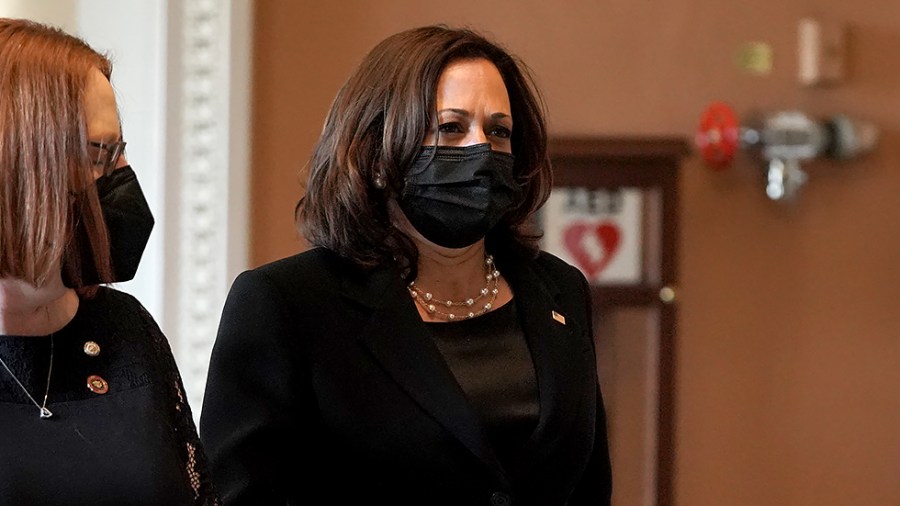 Vice President Harris arrives to pay her respects to U.S. Capitol Police officer William Evans as he lies in honor at the U.S. Capitol