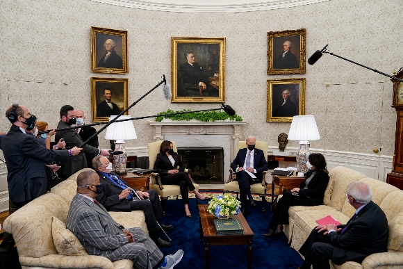 President Joe Biden and Vice President Kamala Harris in the Oval Office