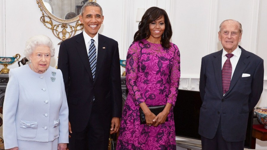 Queen Elizabeth II, then-President Barack Obama, then-first lady Michelle Obama and Prince Philip pose for a photograph at Windsor Castle in 2016