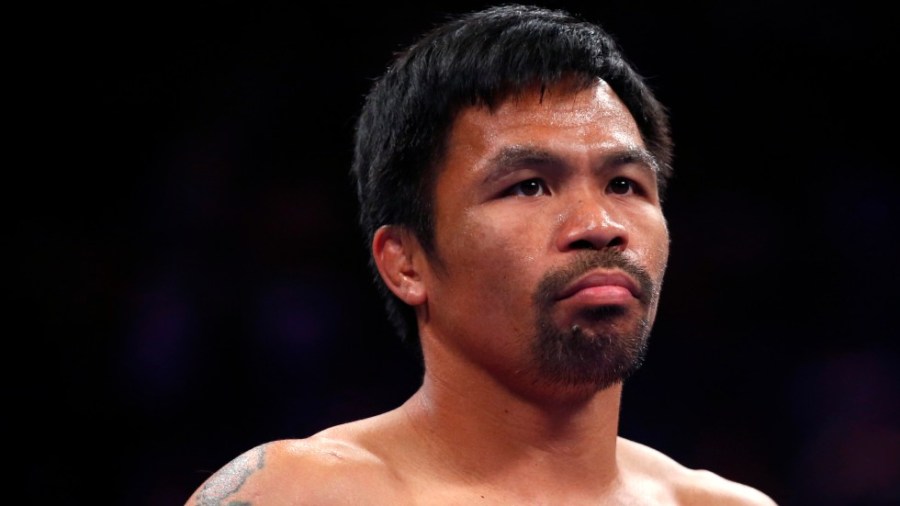 Manny Pacquiao gets ready for the start of his WBA welterweight title fight against Keith Thurman in 2019