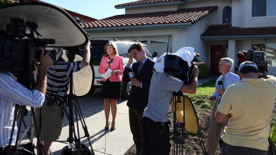 TV news crews in Aurora, Colorado