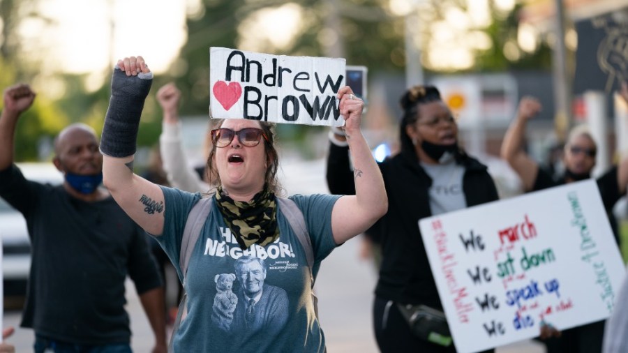 Protesters march against the police shooting of Andrew Brown Jr.