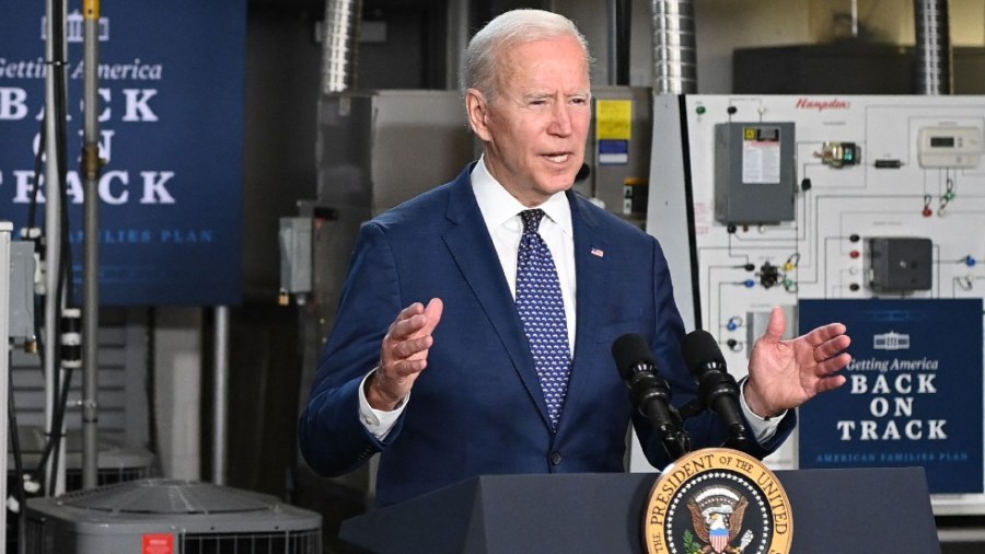 President Biden speaks following a tour of Tidewater Community College in Norfolk, Va.