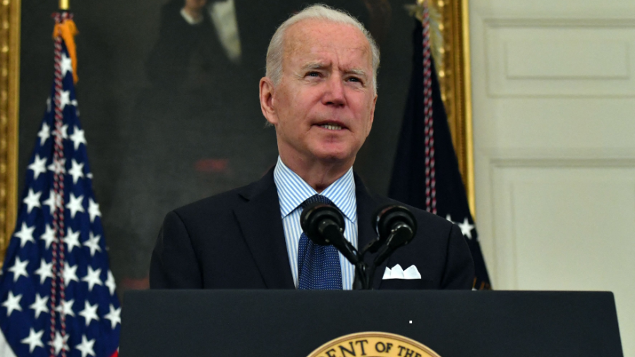 President Biden speaks about the COVID-19 response and vaccination program in the State Dining Room of the White House