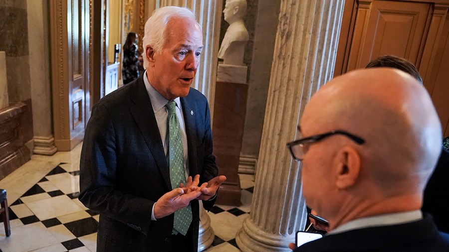 Sen. John Cornyn speaks to reporters regarding the vote schedule on May 27