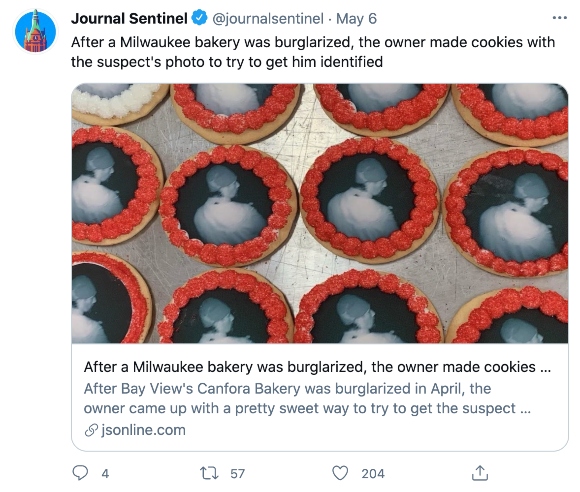 Bakery puts burglary suspect's photo on cookies