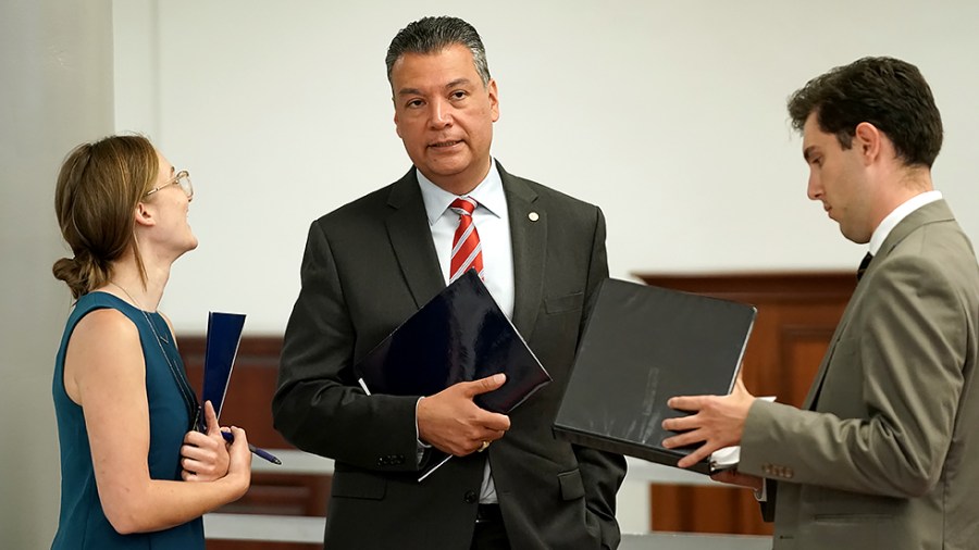 Sen. Alex Padailla (D-Calif.) is seen in the Senate Subway on May 27