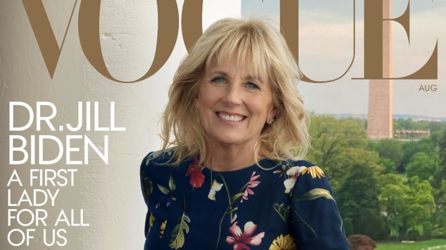 First lady Jill Biden appears on the August cover of Vogue