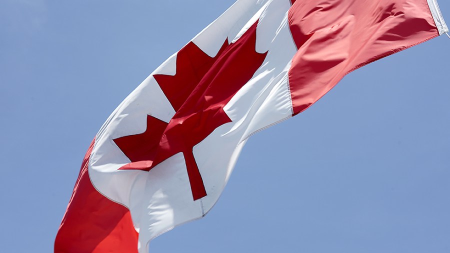 The Canadian flag is seen at the U.S. Embassy in Washington, D.C., on June 18