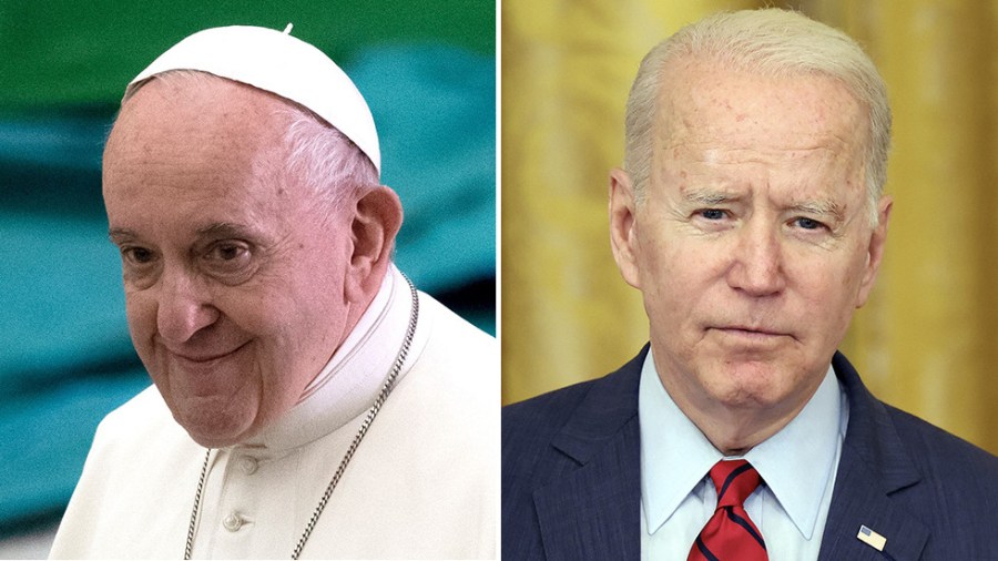 Pope Francis and President Biden in two images.