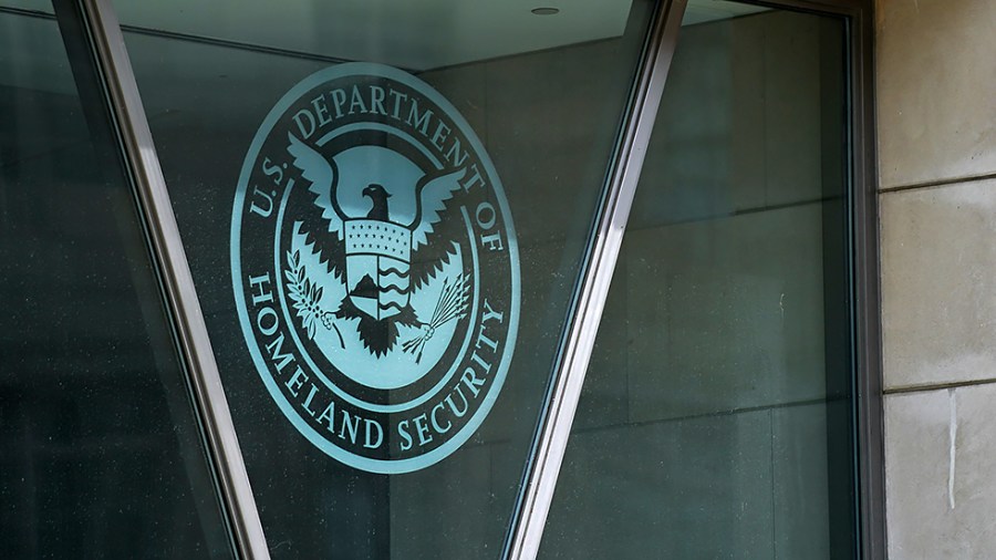 A Homeland Security logo is seen at an office of the U.S. Customs and Border Protection on June 3