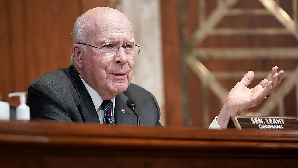 Sen. Patrick Leahy (D-Vt.) questions Treasury Secretary Janet Yellen during a Senate Appropriations Subcommittee hearing to examine the FY 2022 budget request for the Treasury Department on June 23