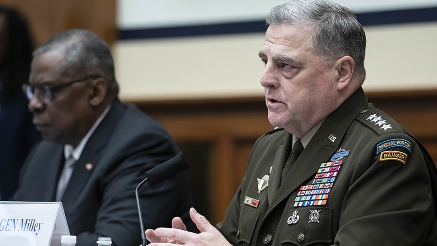 Joint Chiefs of Staff Chairman Gen. Mark Milley speaks during a House Committee on Armed Services hearing to discuss the FY 2022 budget on June 23