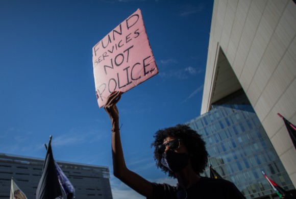 Activist with sign