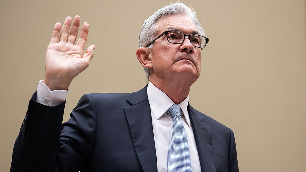 Federal Reserve Board Chairman Jerome Powell is sworn-in prior to testifying on the Federal Reserve’s response to the coronavirus pandemic during a House Oversight and Reform Select Subcommittee on the Coronavirus on June 22