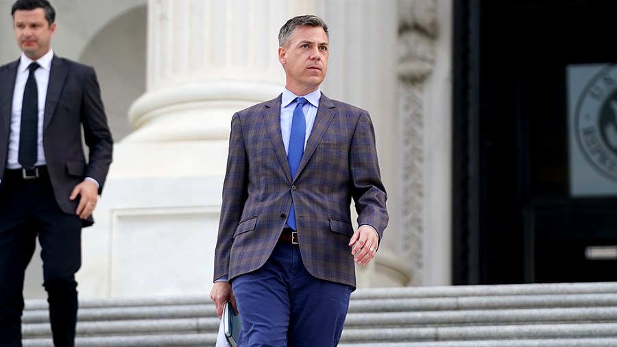 Rep. Jim Banks (R-Ind.) leaves the Capitol after the first of the week on Monday, July 19, 2021. Banks was assigned a spot on the recently-formed January 6 Select Committee.