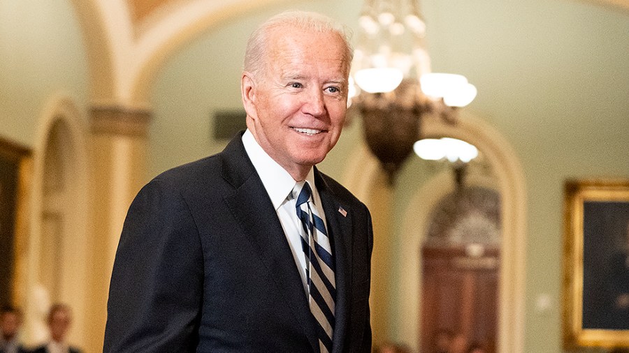 President Biden arrives to the Capitol for a luncheon with Senate Democrats to discuss an infrastructure plan on Wednesday, July 14, 2021.