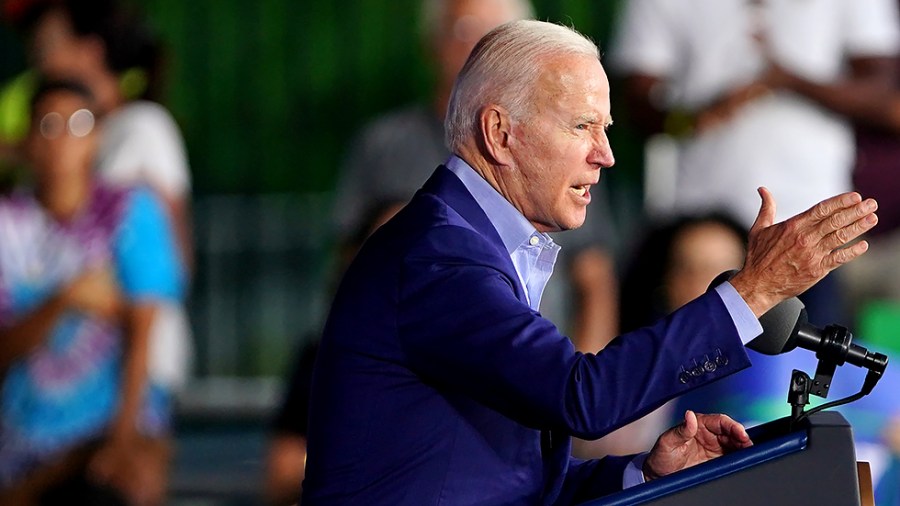 President Biden speaks at a grassroots campaign event for Virginia Democratic gubernatorial candidate Terry McAuliffe at Lubber Run Park in Arlington, Va., on Friday, July 23, 2021.