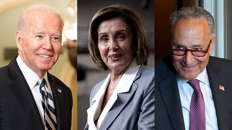 President Biden, Speaker Nancy Pelosi (D-Calif.) and Majority Leader Charles Schumer (D-N.Y.)