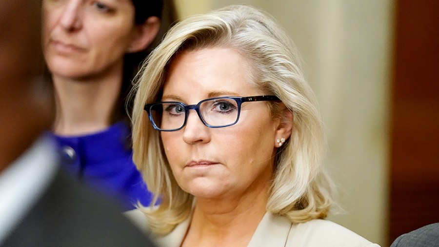 Rep. Liz Cheney (R-Wyo.) and members of the Jan. 6 Select Committee address reporters after informally meeting on July 1