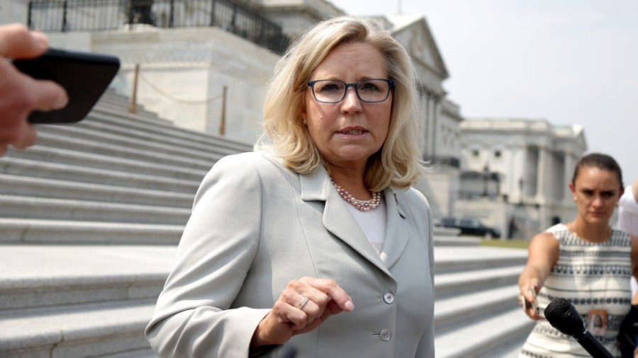 Rep. Liz Cheney (R-Wyo.) speaks with reporters outside the Capitol