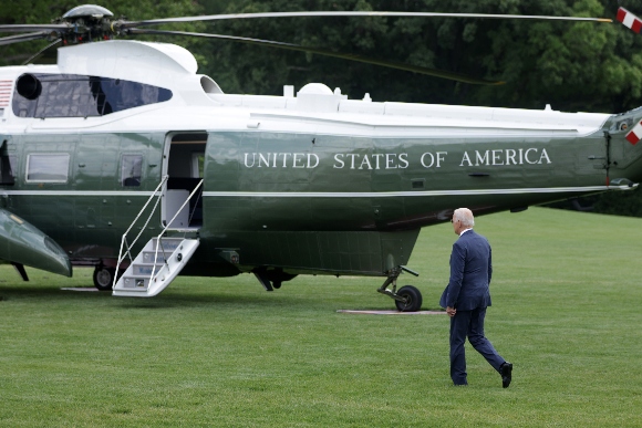 President Biden walks toward Marine One