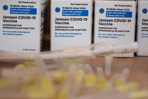 Boxes with the U.S. donated Johnson & Johnson vaccine