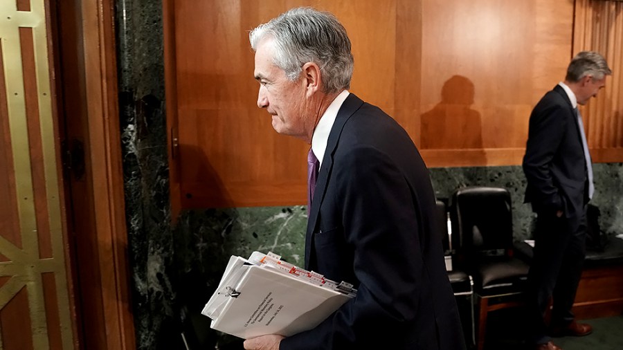 Federal Reserve Chairman Jerome Powell is seen after a Senate Banking, Housing, and Urban Affairs Committee hearing to discuss the Semiannual Monetary Policy Report to the Congress on July 15