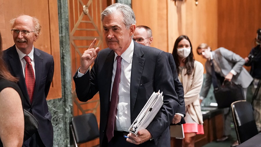 Federal Reserve Chairman Jerome Powell is seen after a Senate Banking, Housing, and Urban Affairs Committee hearing to discuss the Semiannual Monetary Policy Report to the Congress on Thursday, July 15, 2021.