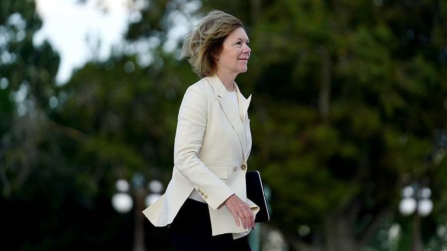 Sen. Tina Smith (D-Minn.) arrives to the Capitol for the first vote of the week on July 12