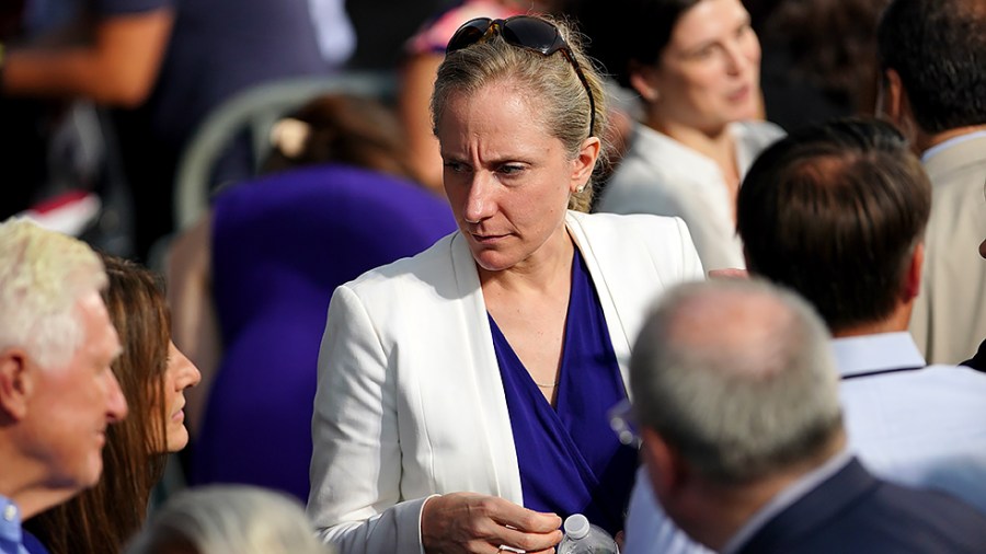 Rep. Abigail Spanberger (D-Va.) is seen after a after a grassroots campaign event for Virginia Democratic gubernatorial candidate Terry McAuliffe at Lubber Run Park in Arlington, Va., on Friday, July 23, 2021.