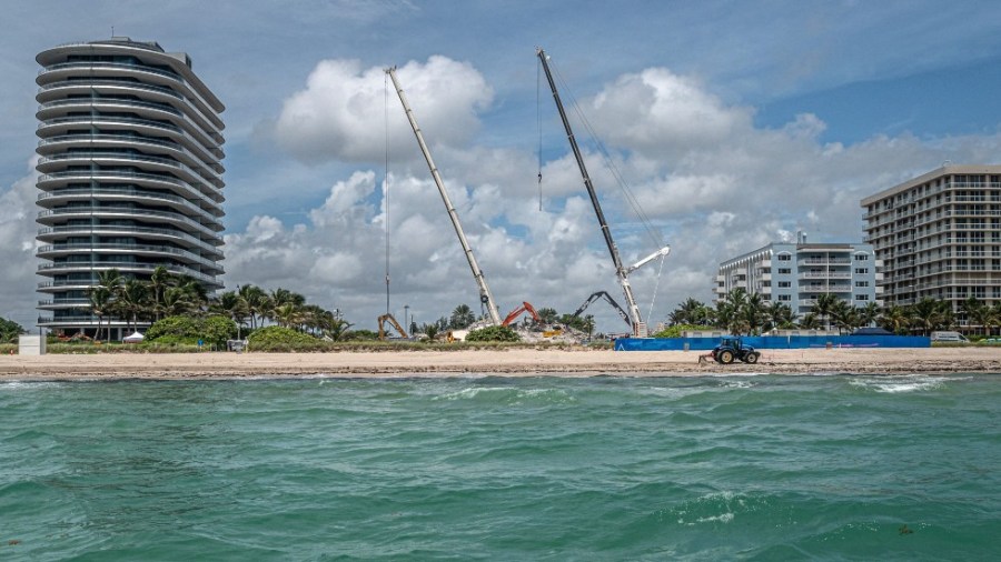 Cranes mark the spot where a condo building stood in Surfside, Florida